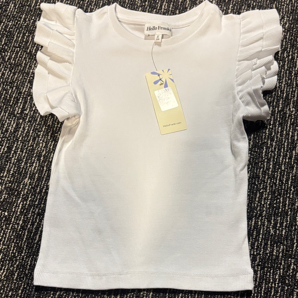 Girls White Ruffle Sleeve Tee